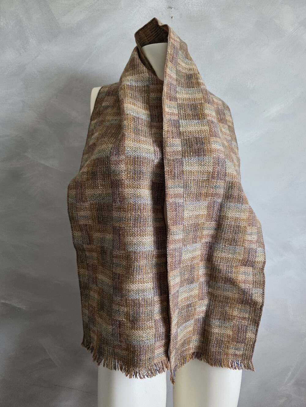 Irish Donegal Tweed Wool Scarf Shandon Headwear Briwn Tan Plaid 58'L